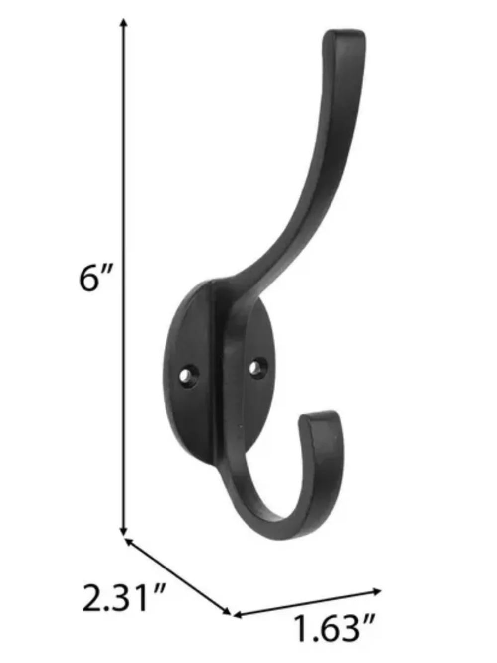 Black Iron Double Wall Hook for Coats Hats Robes, Towels and More